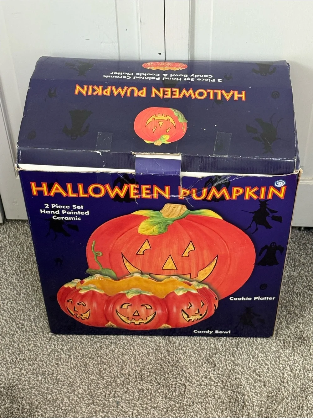 Vintage Halloween Pumpkin 2-Piece Ceramic Set / Like New